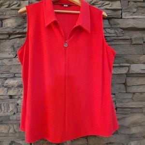 TOMMY HILFIGER Red sleeveless zip front blouse Sz XL EUC